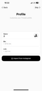 Threads app profile page